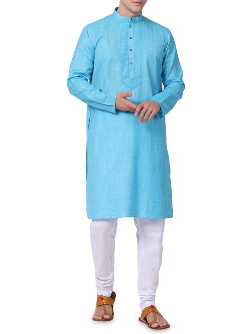 blue cotton kurta pyjama set - 16264077 - Standard Image - 1