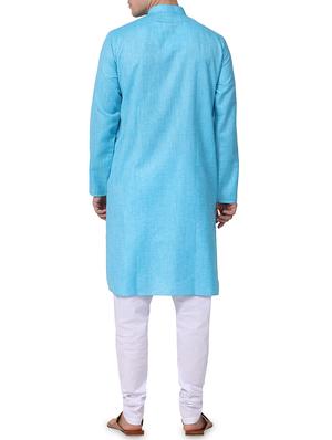 blue cotton kurta pyjama set - 16264077 - Standard Image - 3