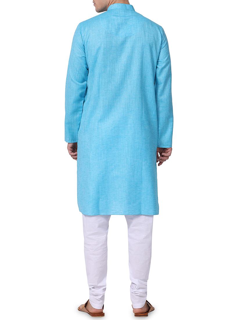 blue cotton kurta pyjama set - 16264077 - Zoom Image - 3