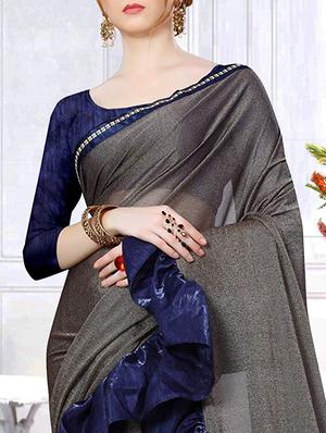 ruffle border fusion saree with blouse - 16264823 - Standard Image - 3