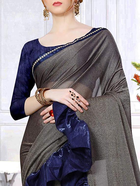 ruffle border fusion saree with blouse - 16264823 - Zoom Image - 3