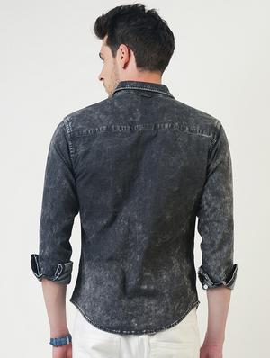 grey denim casual shirt - 16265202 - Standard Image - 3
