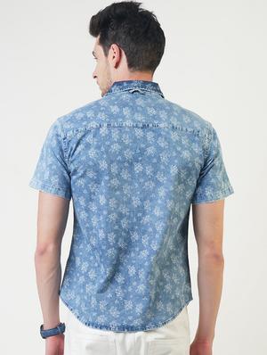 blue floral printed casual shirt - 16265229 - Standard Image - 3