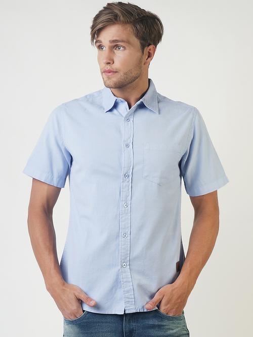 blue solid casual shirt - 16265235 - Standard Image - 1