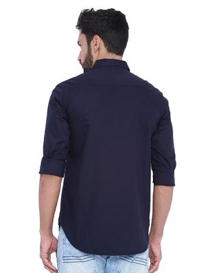 navy blue color block casual shirt - 16265241 - Standard Image - 3