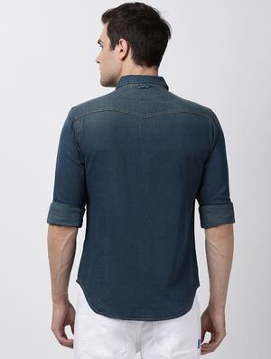 blue denim casual shirt - 16265263 - Standard Image - 3