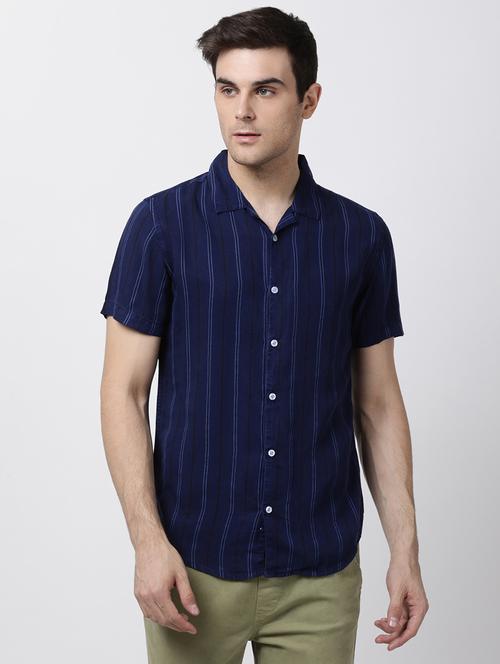 navy blue striped casual shirt - 16265280 - Standard Image - 1