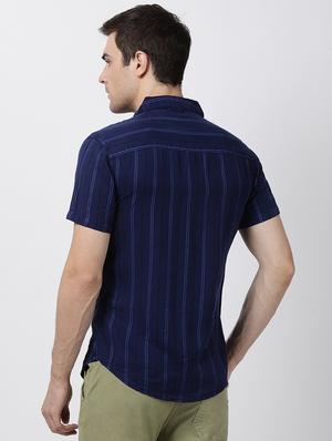 navy blue striped casual shirt - 16265280 - Standard Image - 3