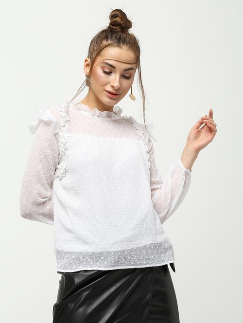 ruffle trim dobby top - 16265295 - Very Small Image - 1