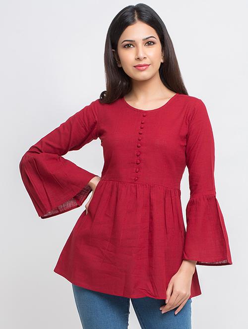 botton detail bell sleeved top - 16269292 - Standard Image - 1