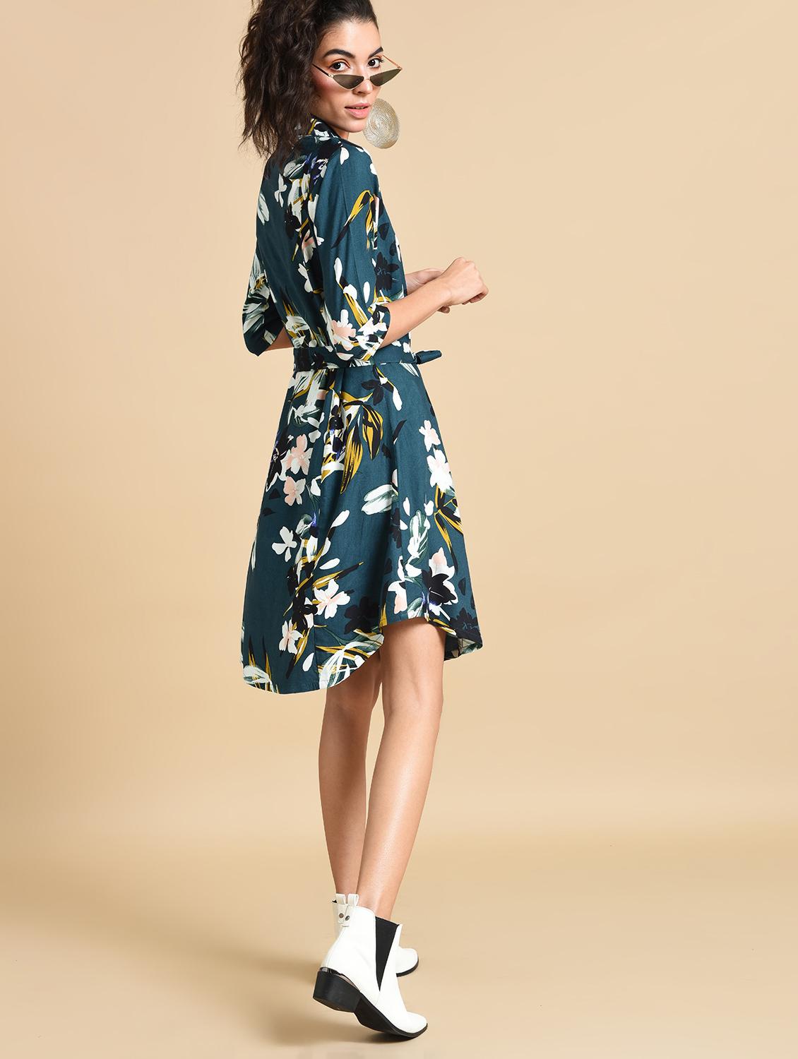 tie front floral a-line dress - 16269386 - Zoom Image - 3