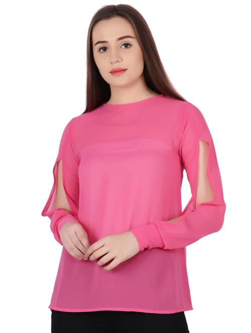 keyhole back slit sleeves top - 16269512 - Standard Image - 1