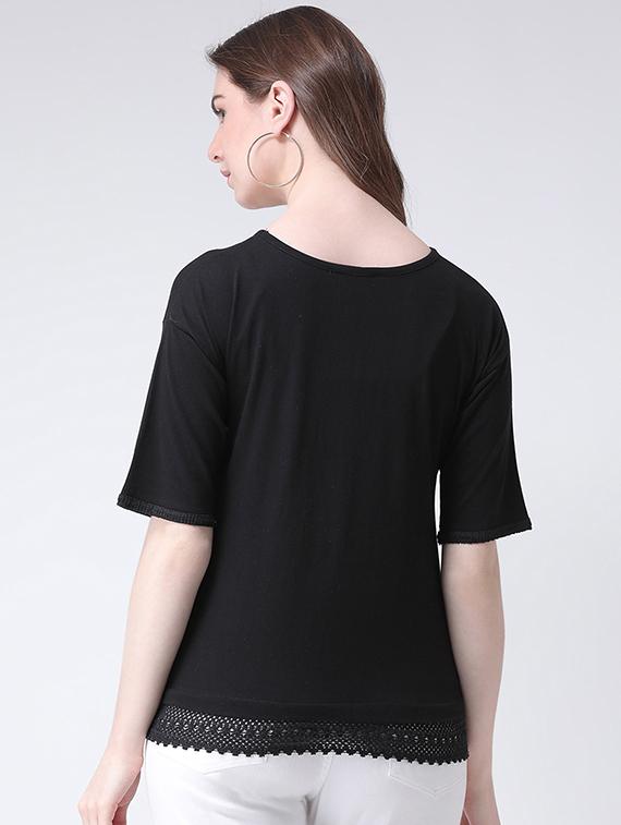 round neck lace hem top - 16269558 - Zoom Image - 3