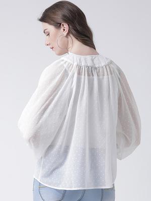 tassel tie up dobby top - 16269563 - Standard Image - 3