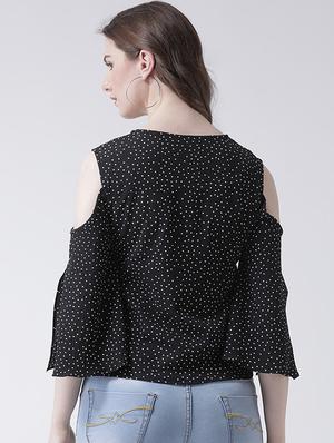 pin-dot cold shoulder top - 16269568 - Standard Image - 3