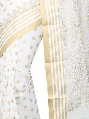 polka dots kasavu saree with blouse - 16270944 - Standard Image - 3