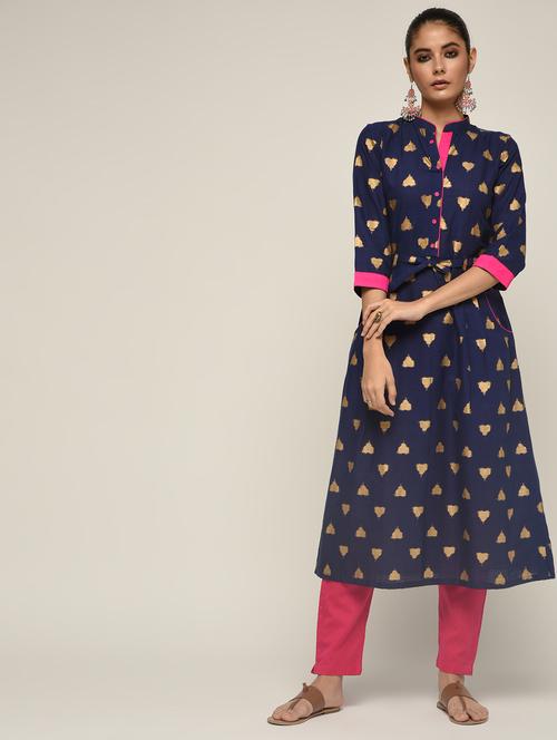 foil print flared kurta - 16271597 - Standard Image - 1