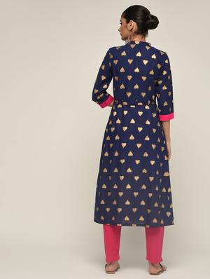 foil print flared kurta - 16271597 - Standard Image - 3