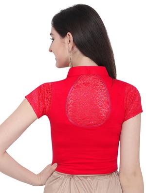 red cotton blend solid blouse - 16272554 - Standard Image - 3