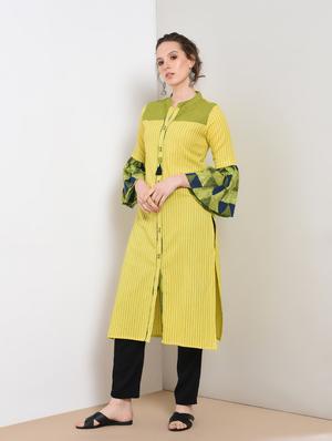 striped printed straight kurta - 16273662 - Standard Image - 3