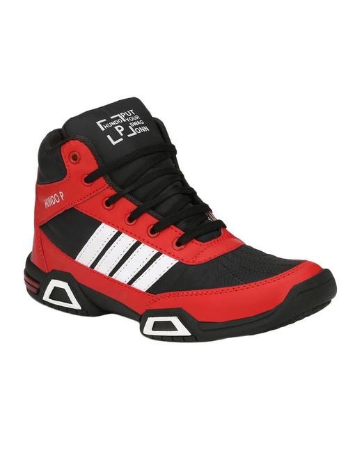 red leatherette lace up sport shoes - 16274475 - Standard Image - 1