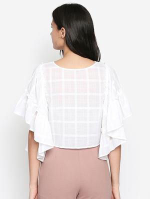 flutter sleeved self checks crop top - 16274841 - Standard Image - 3