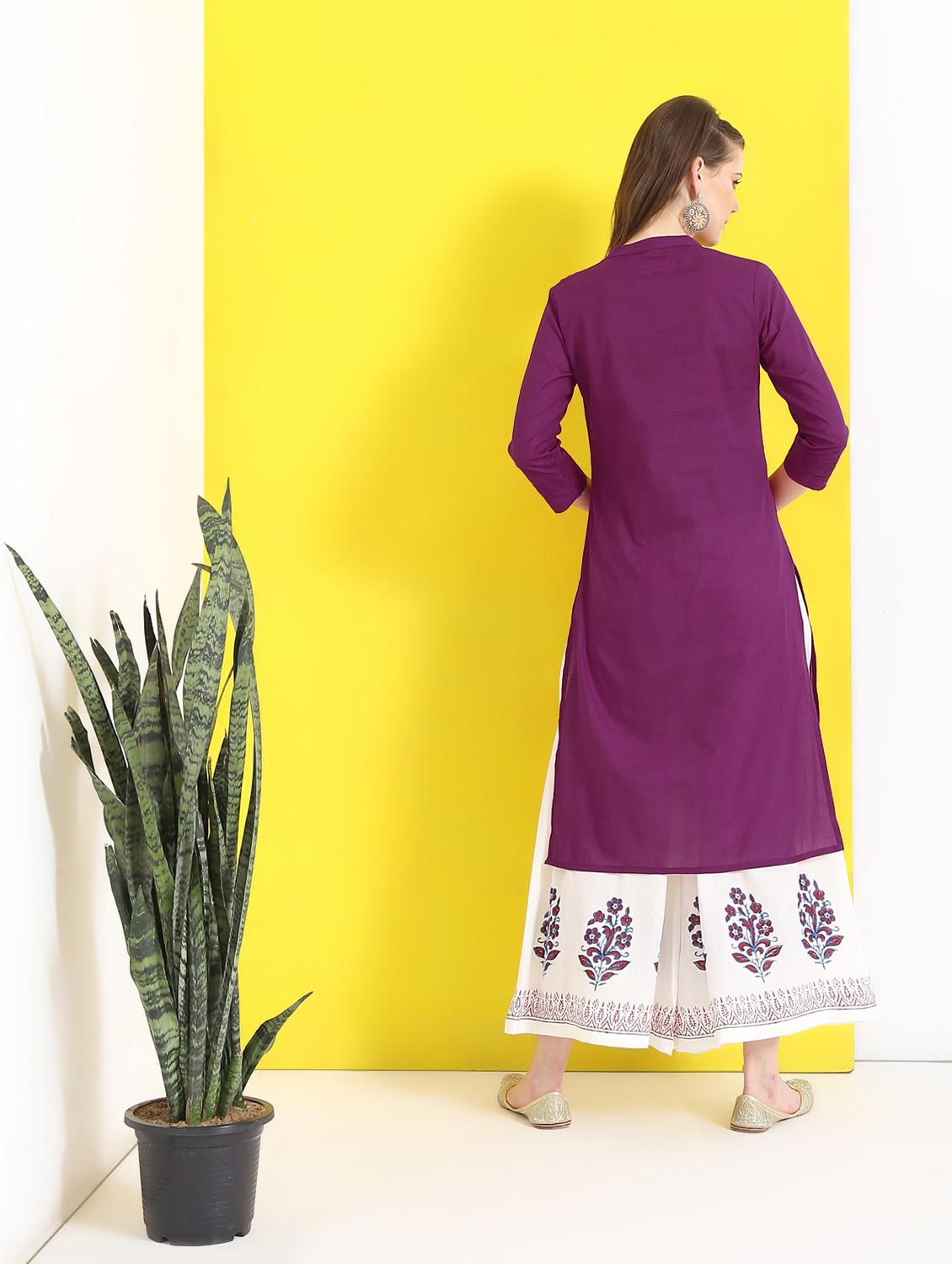 pintucks solid kurta with palazzo set - 16277084 - Zoom Image - 3