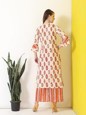 bell sleeved kurta with palazzo set - 16277109 - Standard Image - 3