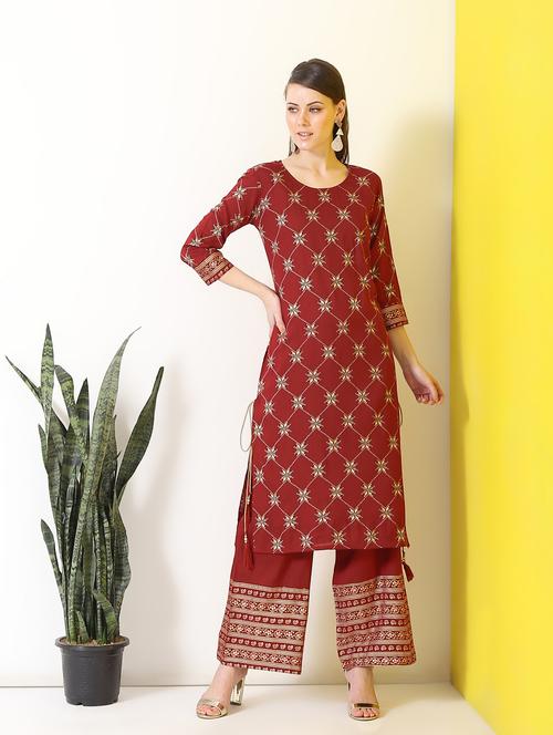 printed a-line kurta palazzo set - 16277130 - Standard Image - 1