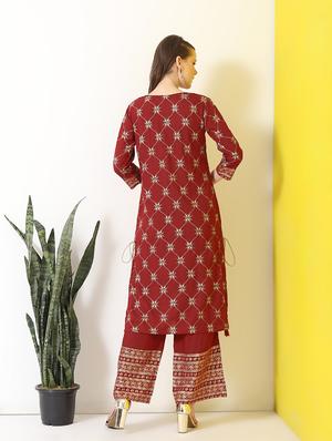printed a-line kurta palazzo set - 16277130 - Standard Image - 3