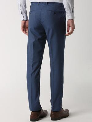 blue solid flat front formal trouser - 16278121 - Standard Image - 3