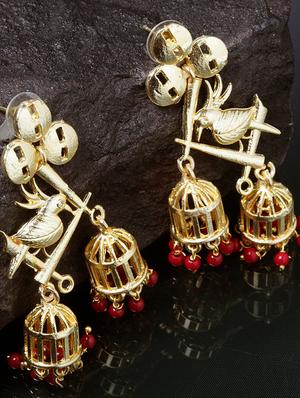 red jhumka earring - 16278874 - Standard Image - 3