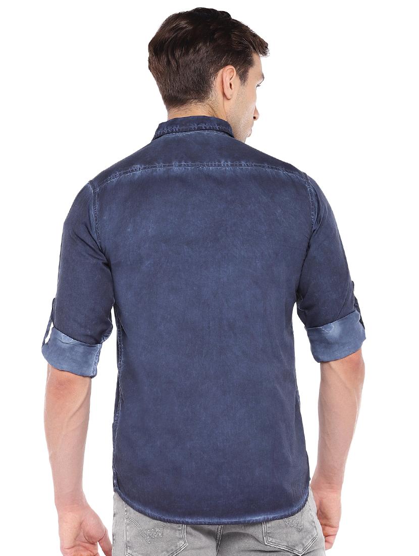 navy blue cotton casual shirt - 16279720 - Zoom Image - 3