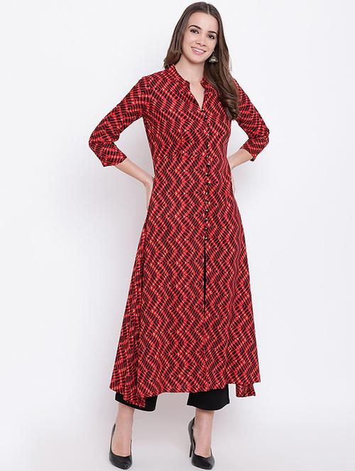 Chevron a-line kurta - 16281135 - Standard Image - 1