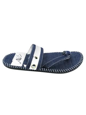 navy blue denim slip on slippers - 16282829 - Standard Image - 3