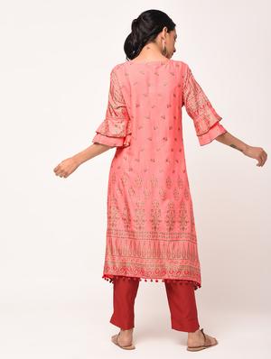 block printed asymmetric kurta - 16284795 - Standard Image - 3
