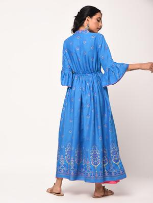 foil printed a-line kurta - 16284796 - Standard Image - 3