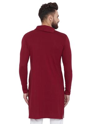 maroon solid long kurta - 16285846 - Standard Image - 3