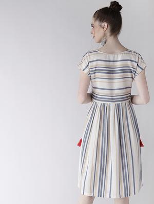 tassel detail stripped a-line dress - 16286177 - Standard Image - 3