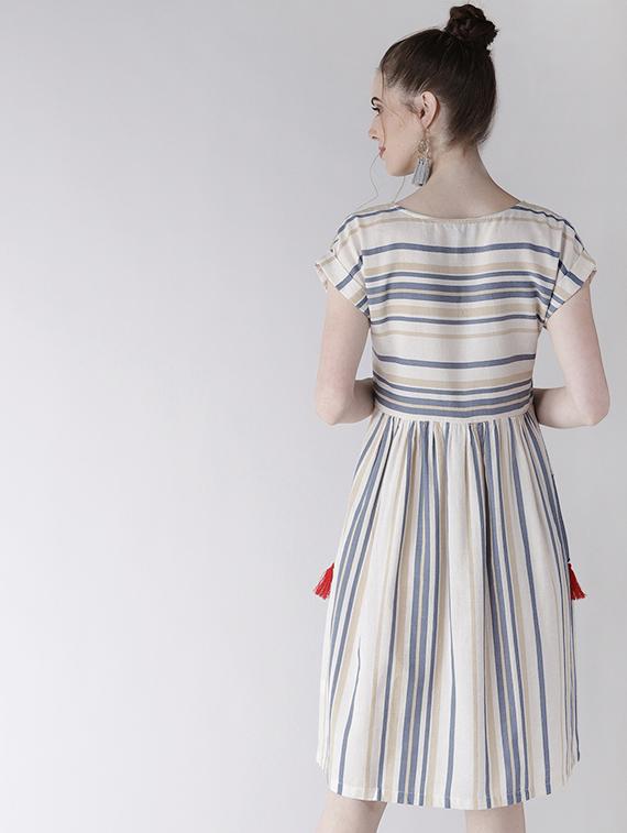 tassel detail stripped a-line dress - 16286177 - Zoom Image - 3