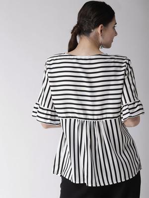 gathered detail striped top - 16286190 - Standard Image - 3