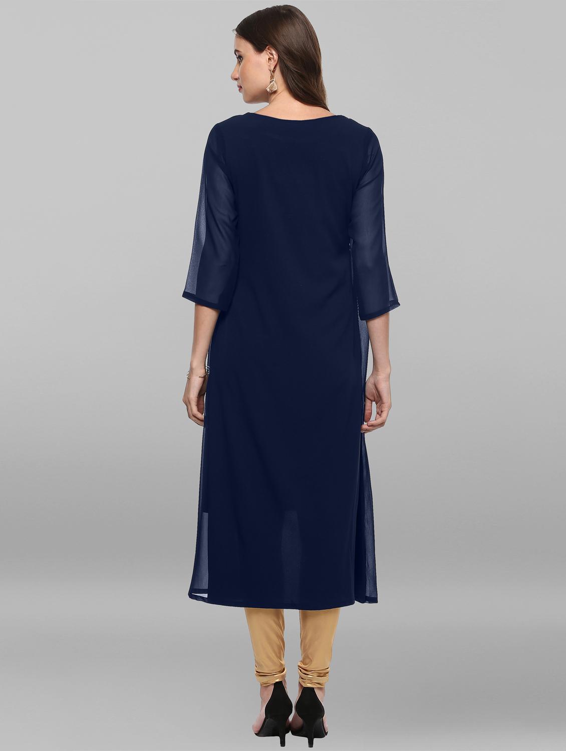 foil printed layered kurta - 16287409 - Zoom Image - 3