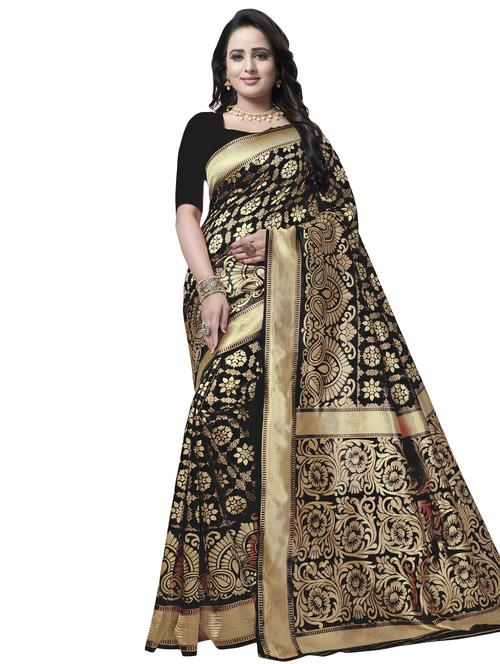 floral zari motif banarasi saree with blouse - 16287505 - Standard Image - 1