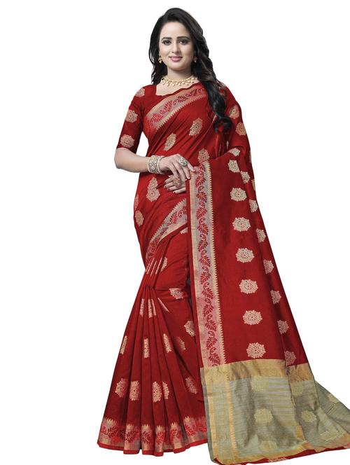 floral zari motif banarasi saree with blouse - 16287531 - Standard Image - 1