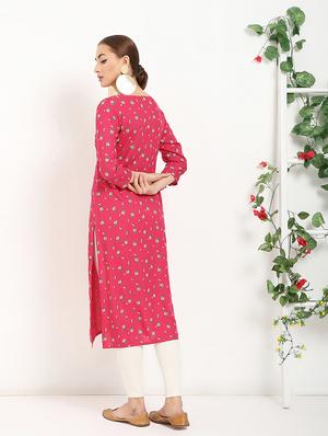 floral printed straight kurta - 16287709 - Standard Image - 3
