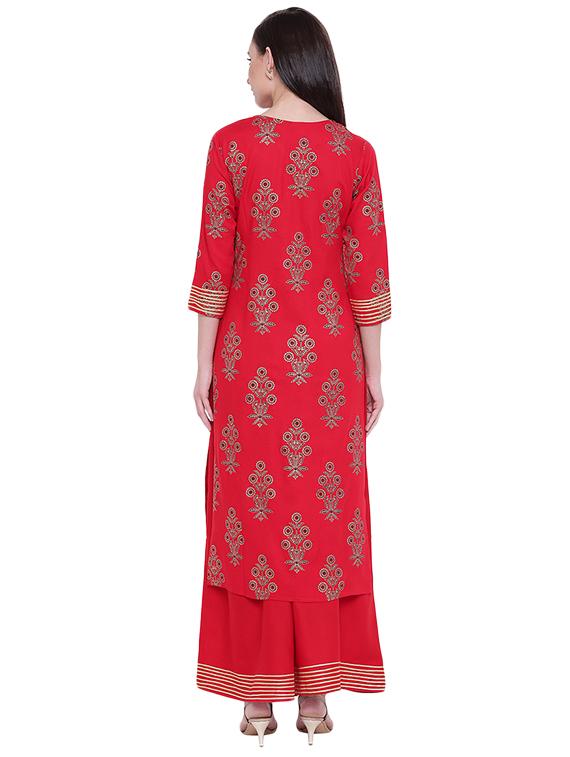 foil printed kurta with palazzo set - 16287754 - Zoom Image - 3