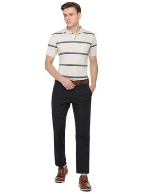 navy blue cotton blend flat front casual trousers - 16289259 - Standard Image - 3