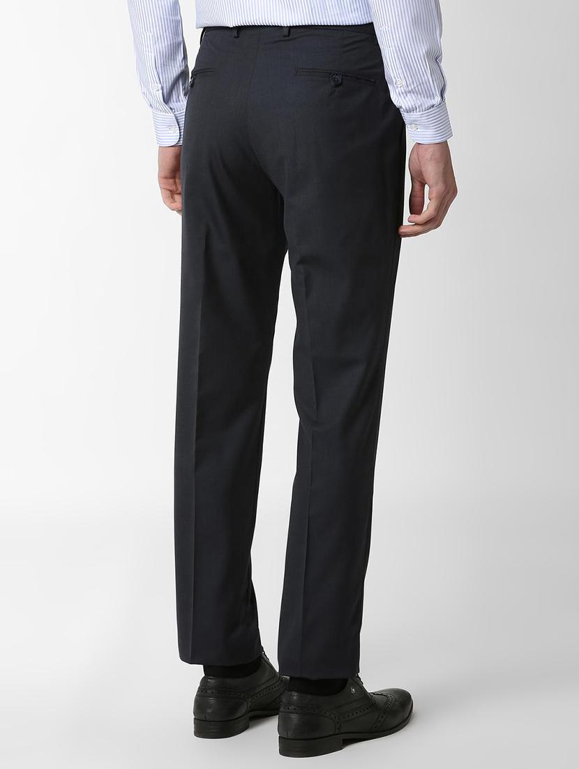 navy blue textured flat front formal trouser - 16289287 - Zoom Image - 3