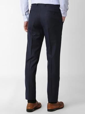 navy blue solid flat front formal trouser - 16289288 - Standard Image - 3