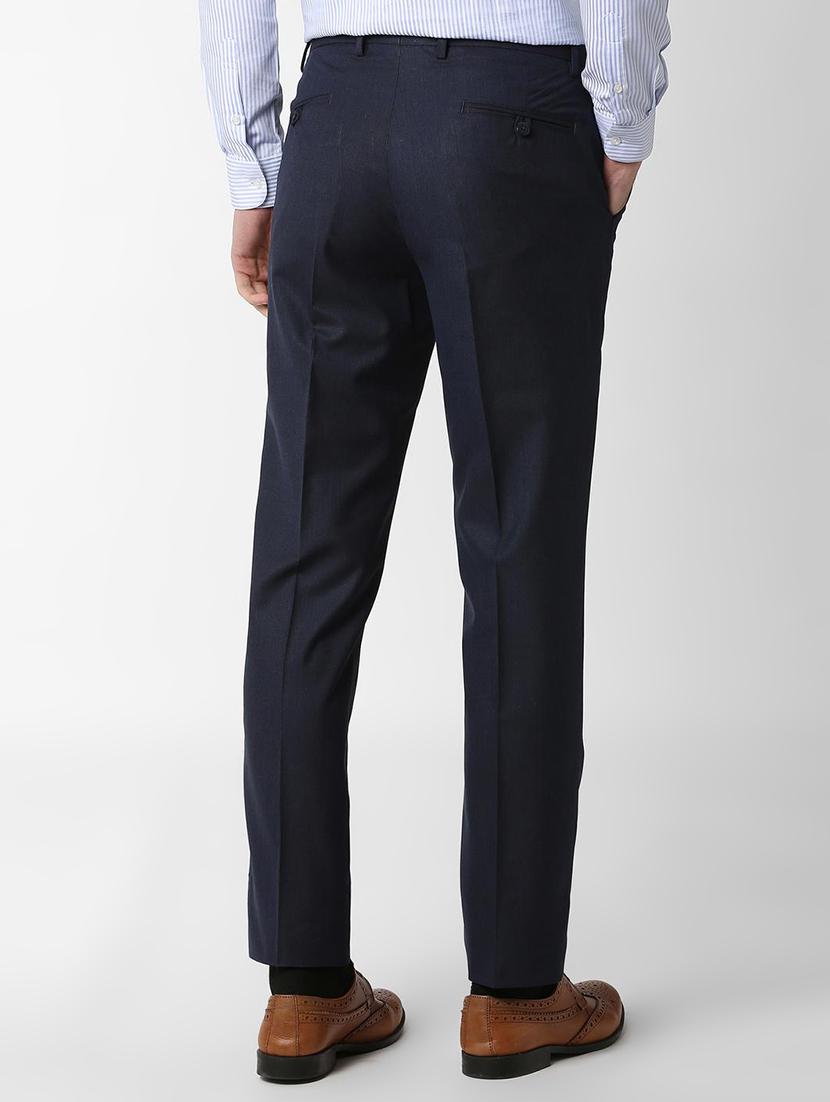 navy blue solid flat front formal trouser - 16289288 - Zoom Image - 3